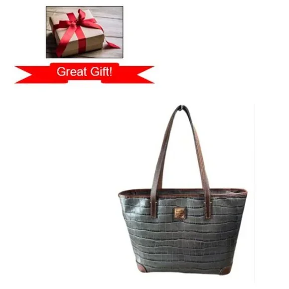 Dooney & Bourke Medium Gray Embossed Mock Croc Bag Tote EUC - Picture 1 of 14